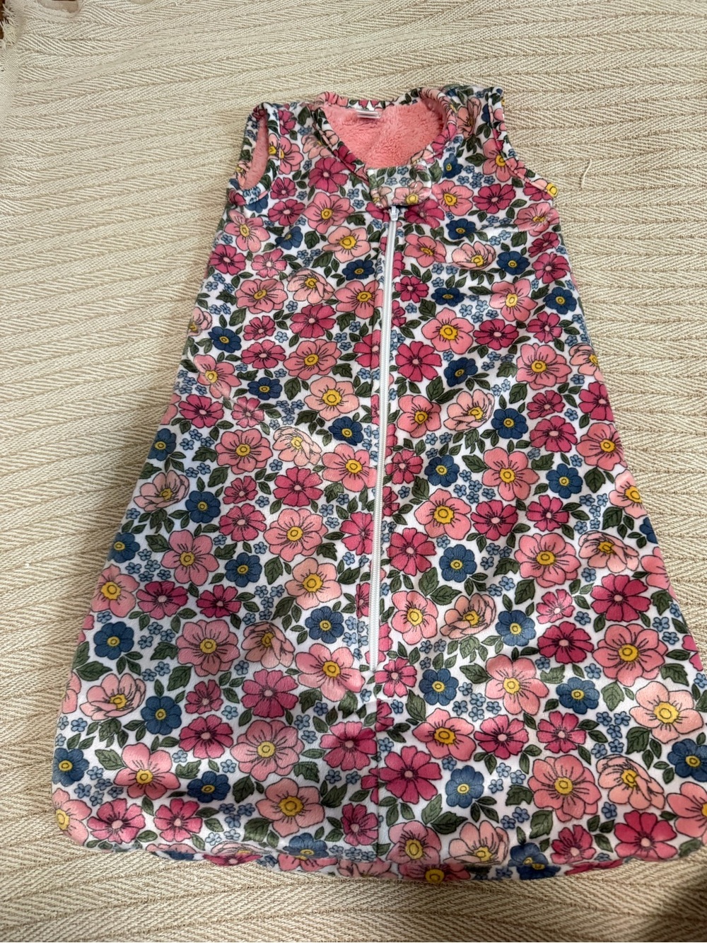 Sleeveless Floral Pink & Blue Girls Sleep Sack with Front Zipper